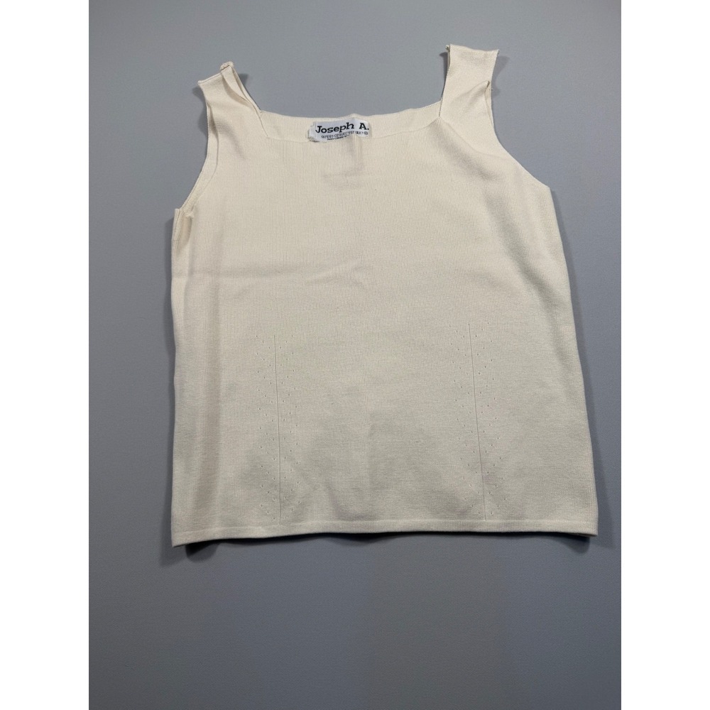 Joseph A Ivory Silk Blend Knit Shell Tank Top Square Neck Pointelle Cream Medium